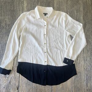 Ann Taylor Black And Cream Button Down Shirt Size Small Petite